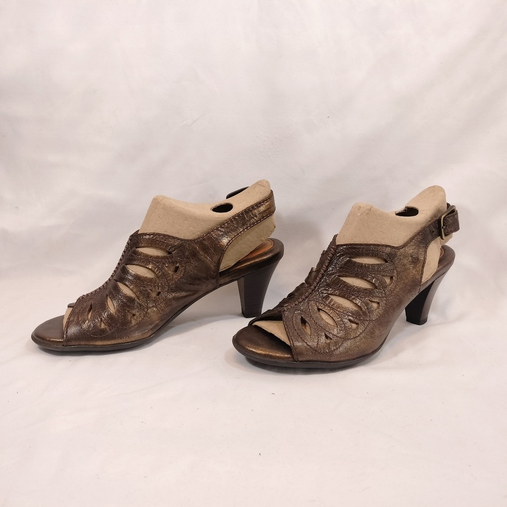 Nurture Bronze Sandals; Penelope Leather Cutout Slingback Heels